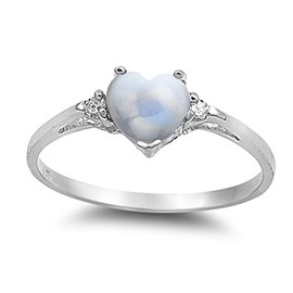 925 Sterling Silver Cabochon Natural Genuine Blue Opal Heart Promise Ring Size 8