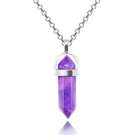 JSHYGOUP Hexagonal Amethyst Pendant Natural Crystal Pendant Men Women Crystal Necklace Meditation Jewelry Gift