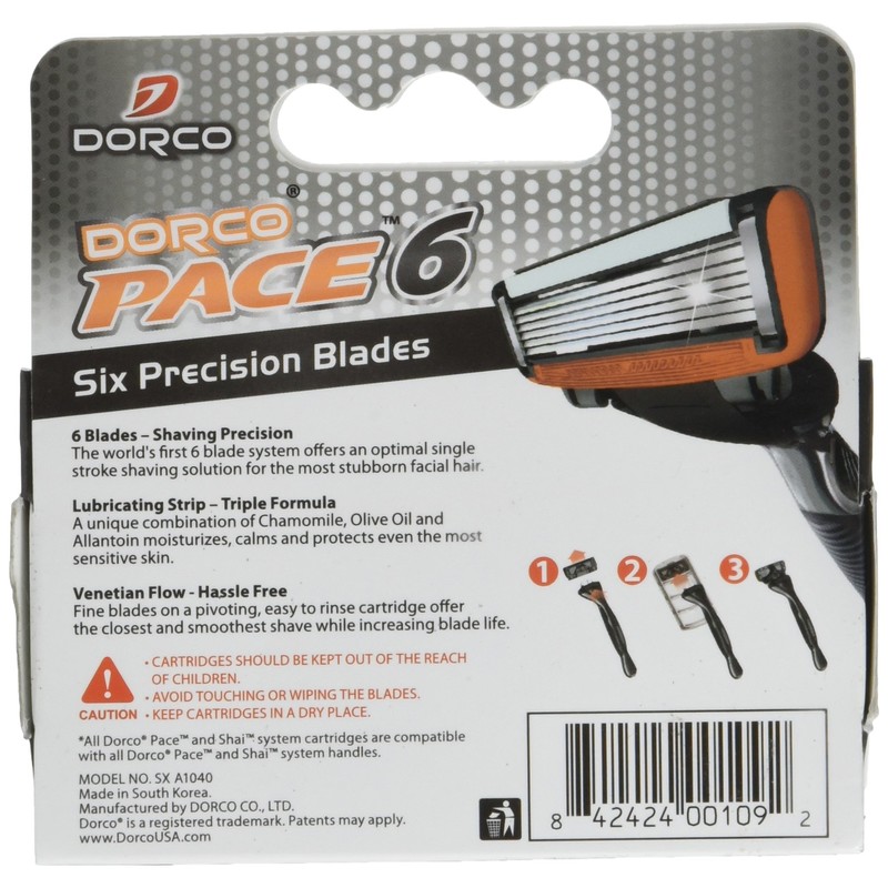 6 Blade Razor Cartridges for Men (Dorco Pace)(SXA1040), 4 Count