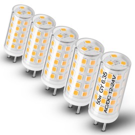 Heifymi GY6.35/G6.35 5W LED Bulb AC/DC 12-24V Warm White 2700K JC Type Bi-Pin Base 50W Halogen Bulb Equivalent for Pendant Chandelier Landscape Lighting Desk Lamp Accent Light, Non-Dimmable, 5 Pack