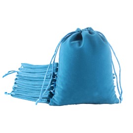 Sansam Large Velvet Gift Bags with Drawstring, 10pcs 6.0x8.0 Inch Teal Drawstring Velvet Cloth Jewelry Pouches,Tarot Rune Bags