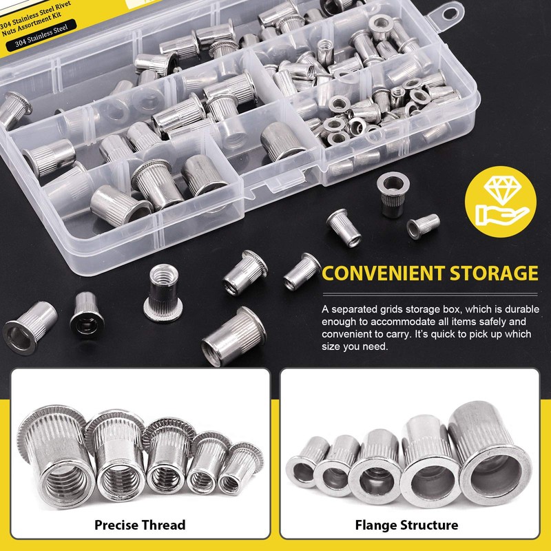 Mardatt 85Pcs SAE 304 Stainless Steel Rivet Nuts Rivnut Assortment