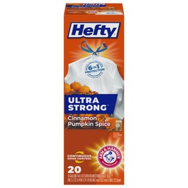 Hefty Ultra Strong 13 Gallon Trash Bags, Tall Kitchen Trash Bags 13 Gallon Size, Drawstring Closure, Continuous Odor Control, White, Cinnamon Pumpkin Spice Scent, 20 Bags