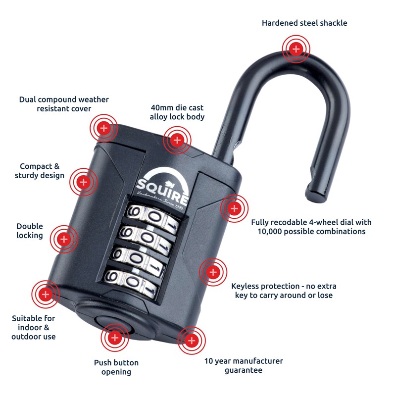 Squire CP40 Combination Padlock, 40mm, Black