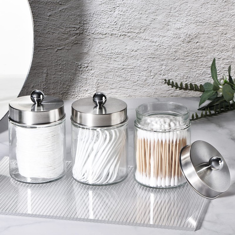 3PC Apothecary Jar Canisters Bathroom Vanity Organizer - Qtip Holder