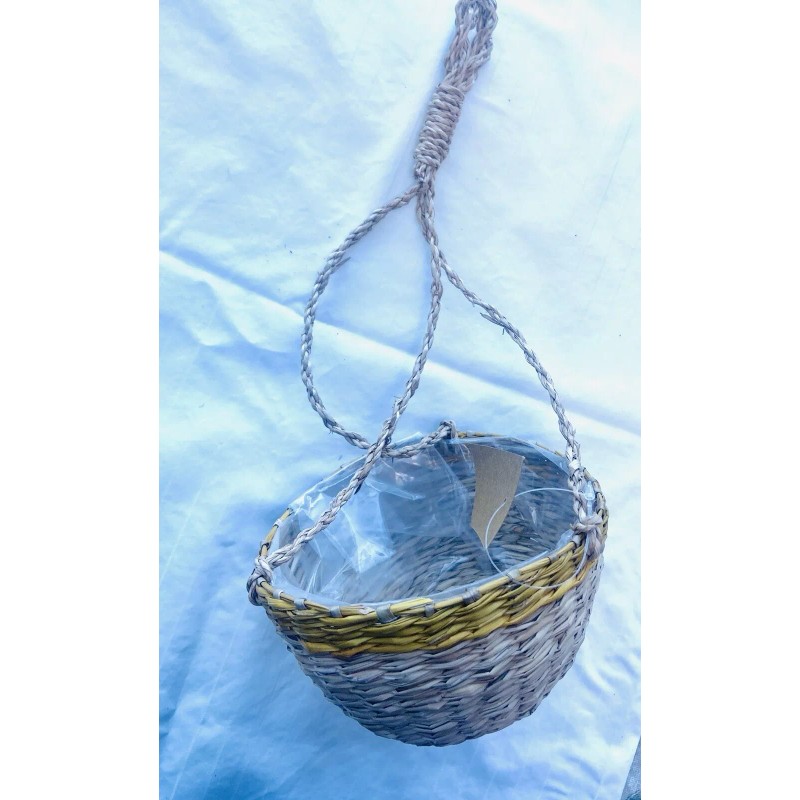 Unbranded Hanging Plant Basket Hand Woven Sea Grass Yellow/natural 5.5”