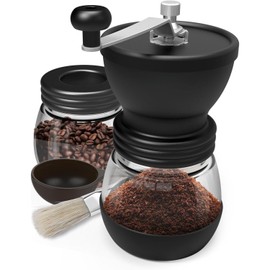 U Chef Molinillo de Café Manual con Rebabas de Cerámica, Molino de Café Portátil con Dos Tarros de Vidrio para Café de 11 Onzas, Con cepillo y cuchara, Moledor de Café ideal para Viajes y Campamentos