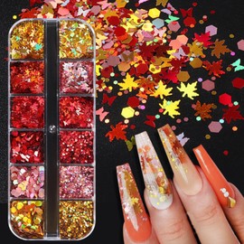 1 Box 12 Color Holographic Hexagonal Nail Glitter Fall Leaf Nail Sequins 3D Butterfly Nail Flakes Laser Aurora Ombre Glitter Flakes Shiny Nail Art Glitter Iridescent Nail Sequins Glitter for Nail Arts