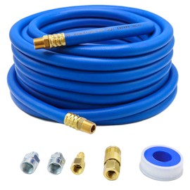 YOTOO Hybrid Air Hose 1/2-Inch I.D. by 50-Feet Long 3/8 inch MNPT Solid Brass Fittings 300 PSI Heavy Duty, Lightweight, Kink Resistant with 3/8" and 1/4" Industrial Quick Coupler Connectors, Blue