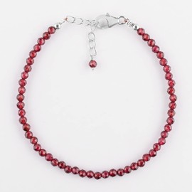 Rhodolith -Granatarmband für Frauen, natürliche Edelsteinperlen, Geburtsstein, zierliche handgefertigte Schmuck, Chakra -Energieheilungskristalle, 925 Sterling -Silberkette 8 Zoll