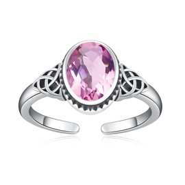 OHAYOO Celtic Ring 925 Silver Women's Adjustable Vintage Rings with Birthstone Gemstone Jewellery for Women Mother, Sterling Silver