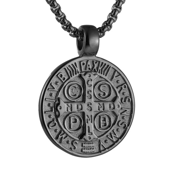 AsAlways St Benedict Exorcism Pendant Necklace for Men Stainless Steel