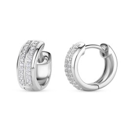 Miore MSAE007E Women's 925 Sterling Silver Double Row Zirconia Hoop Earrings