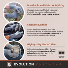 Evolution Knitwear Alpaca Knit Gloves - Made in the USA - Super Soft Baby Alpaca - Made in the USA - Small - Blue Grey