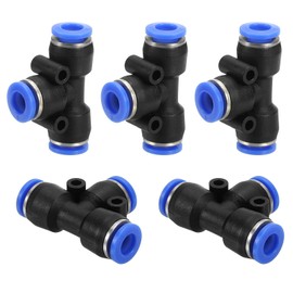 PATIKIL 5 Pack 1/2" OD T Shape Plastic Push Connection Fittings T 3 Way Tube Connection Push Fit Push Lock for PE-1/2" Airwater RO System Blue