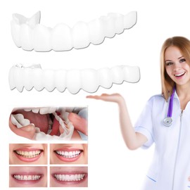 2 Pairs Dentures, Denture Cover/Denture, Plastic Denture Repair Tooth Face Natural Comfort Denture Upper and Lower Jaw Beauty Teeth (White)