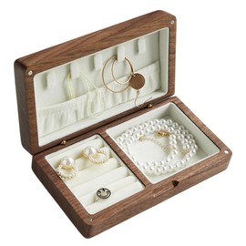 COSMOSFACTORY Nordic Wooden Jewelry Box with Ring Storage, Necklace Storage Case, Accessory Storage, Beige Interior, Jewelry Box (Walnut x White)