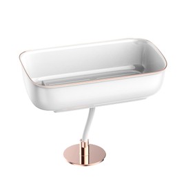 Huakaile Contempo Sponge & Brush Holder, Modern Sponge Holder & Kitchen Organizer, Vertical Scrub Brush Holder, Kitchen Sink Caddy with Removable Drain Tray (White)