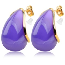 1 Pair Resin Purple Crescent Moon Shape Chunky Hoop Earrings Hypoallergenic Titanium Steel Drop Earring Studs with Earring Safety Backs for Women