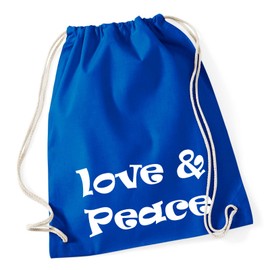 Huuraa Gym Bag Love & Peace 70s Gift Backpack 12 Litres Cotton Love & Peace 70s Gift Idea, Bright royal, Unit size