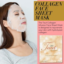TAUT Collagen Face Mask – 5 Sheet Pack with Hyaluronic Acid, Marine Collagen & Vitamin C – Hydrating, Anti-Aging Sheet Mask for Firm, Glowing Skin – Korean Skincare Inspired