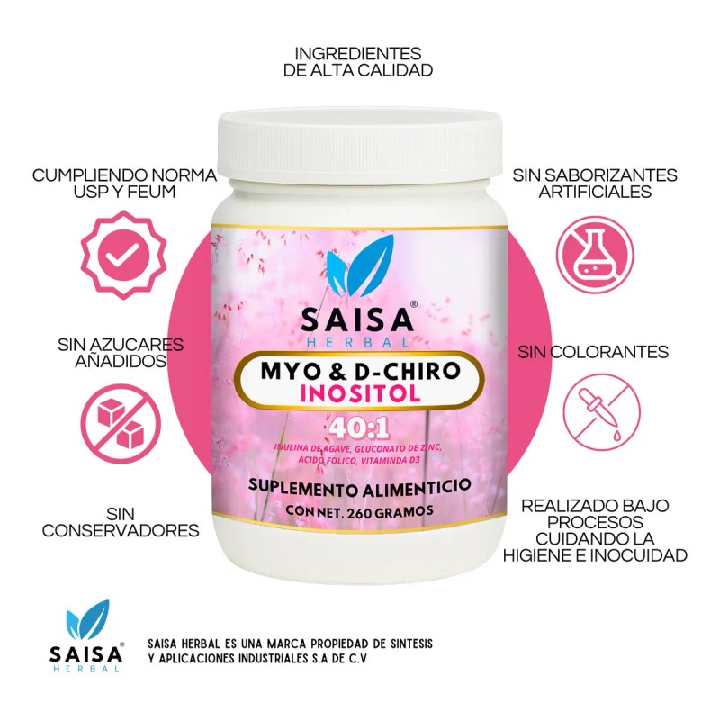 Myo Chiro Inositol Suplemento Alimenticio Potenciado Inulina Agave Zinc Ácido