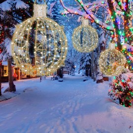 Outdoor Christmas Ball Lights, Foldable Sphere Lights with 70 LED Fairy Lights Metal Hanging Tree Globe Light for Holiday Decor, Yard, Lawn and Party