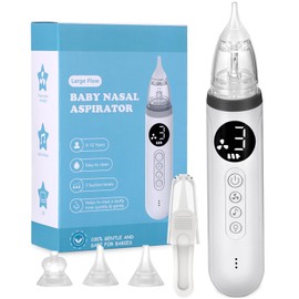 Nasal Aspirator for Baby, Electric Nose Aspirator for Toddler, Baby Nose Sucker, Automatic Nose Cleaner with 3 Silicone Tips, Adjustable Suctions, Music and Light Soothing Function
