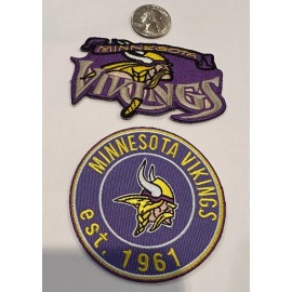 Unbranded (2)- Minnesota Vikings vintage embroidered iron on Patches 3.5” X 2” & 3”x 3”