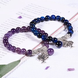 Nupuyai Tree of Life Healing Crystal Bracelet for Women Men, Chakra Stretch 8mm Bead Bracelet for Unisex Amethyst