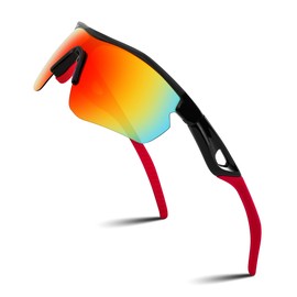 FEISEDY B0220 Children's Sports Sunglasses Polarised for Boys and Girls Aged 6-12 Years Baseball Cycling Glasses with TR90 Frame, Red mirrored and black