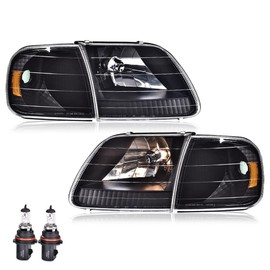 CHEDA Headlights Compatible with 97-03 Ford F150 /97-02 Ford Expedition Chrome Housing Headlights W/Clear Corner（Clear lens Black Housing Amber Reflector） Headlamp Assembly Faros Conjunto De Faros
