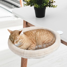 Cat Desk Bed - Cat Hammock for Desk, Adjustable Cat Shelf Bed for Indoor Cats, Easy Installation, Supports up to 50lbs (Cream)