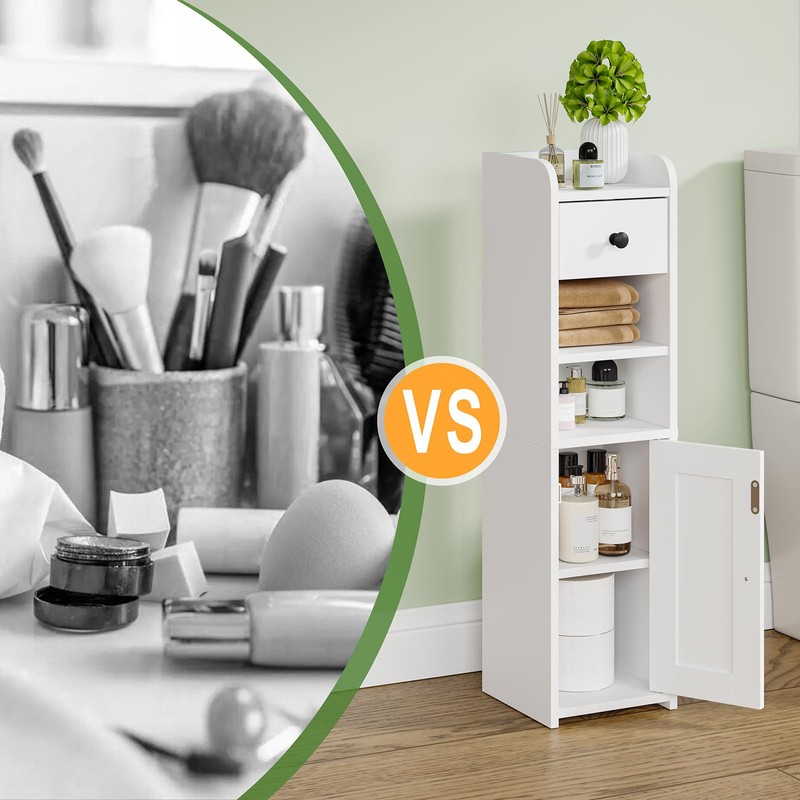 Lomojo Small Bathroom Storage Cabinet with Drawer,7.75L*7.75D*29.6H (White)
