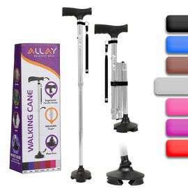 Allay Walking Cane for Men & Women - Foldable, Adjustable, Collapsible Walking Canes for Seniors Balance, Free Standing, Pivot Tip, Heavy Duty, with Travel Bag | Walking Sticks for Seniors - Silver