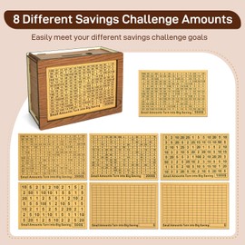 Wooden Money Saving Box-10000 Savings Challenge Box Cash Vault Piggy Bank for Adults Kids with 8 Saving Targets $10000 $5000 $3000 $2000 $1000 $500 Coin Bank Gift for Boys and Girls