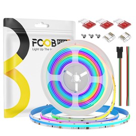 FCOB WS2811 RGB Smart IC COB Strip Lights, 16.4FT DC24V 720LEDs/m 100IC Chasing Dream Color COB IC Strip, 12mm Width White PCB Flexible High Density LED Tape for Home Indoor, NO Power & Controller