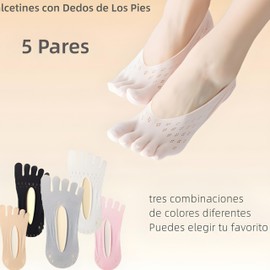 Calcetines Mujer con Dedos de Los Pies, 5 pares Calcetines OrtopéDicos de CompresióN, Calcetines suaves y Invisibles Transpirables,Antideslizantes,para Deporte,Yoga, Correr (nylon, multicolor)