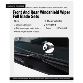 Replacement for Toyota Prius 2004-2009 Silent Wipers -FAPIUO Front and Rear Windshield Wipers 26"/18"+16" Full Blade Set (3 Pack)