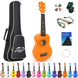 Amdini 21 inch Soprano Ukulele Basswood Acoustic Mini Guitar for Beginner Starter with Case Strap Tuner Picks Strings Primary Tutorial