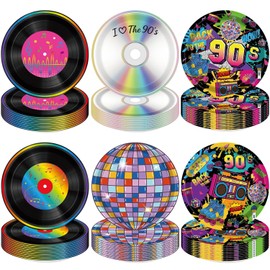 60Pcs 90s Plate Back to The 90's Party Plate 7 inch The 90's Hip Hop Tableware 90s Theme Party Decoration Birthday Party Supplies