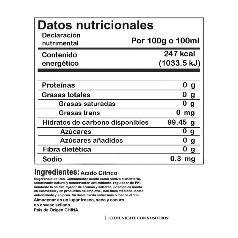 Bicarbonato De Sodio Y Acido Cítrico Grado Alimenticio 500gr