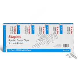 Staples Paper Clips, 1.75 Inch, Heavy-Duty Jumbo Smooth Paperclips for Office, School, Personal Use, 1,000-Pack, Silver