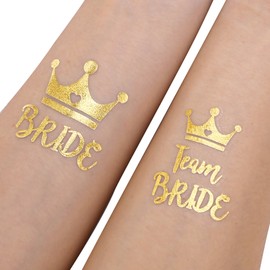 Konsait Hen Party Tattoos Set, 16 Team Bride Tattoos and 4 Bride Tattoos Gold Temporary JGA Tattoos for Wedding Hen Night Women Decoration Accessories