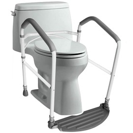 RMS Toilet Safety Frame & Rail - Folding & Portable Bathroom Toilet Safety Rails - Handrail Toilet Bars with Adjustable Height (White)