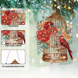 MEIEST Diamond Art Painting Hanging Pendant Kit,DIY Flower Birdcage Crystal Art Hanging Sign,Diamond Window Hanging Wreath Ornament for Home Decor and Gift (364)