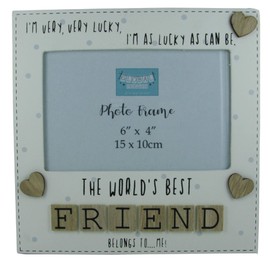 Photo Frame The Worlds Best Friend Friendship Gift Letters Tile Art BFF Gift Wood Cream 6x4"