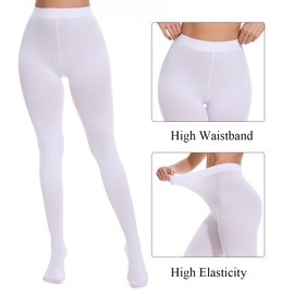 DUCMODA Women's 80 Denier Soft Opaque Solid Color Footed Pantyhose-L-XL-White