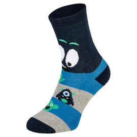 Piarini 2 Pairs of Children's Stopper Socks ABS Socks – Non-Slip Socks with Nubs Made of Cotton – Boys Girls Striped, Blue Monster