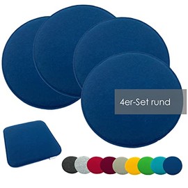heimtexland ® Pack of 4 Seat Cushions, Felt Chair Cushion, Floor Cushion, Chair Cushion, Indoor, Outdoor, Round, Typ631, Felt Cushion, Navy, 35 x 35 cm, Pack of 4